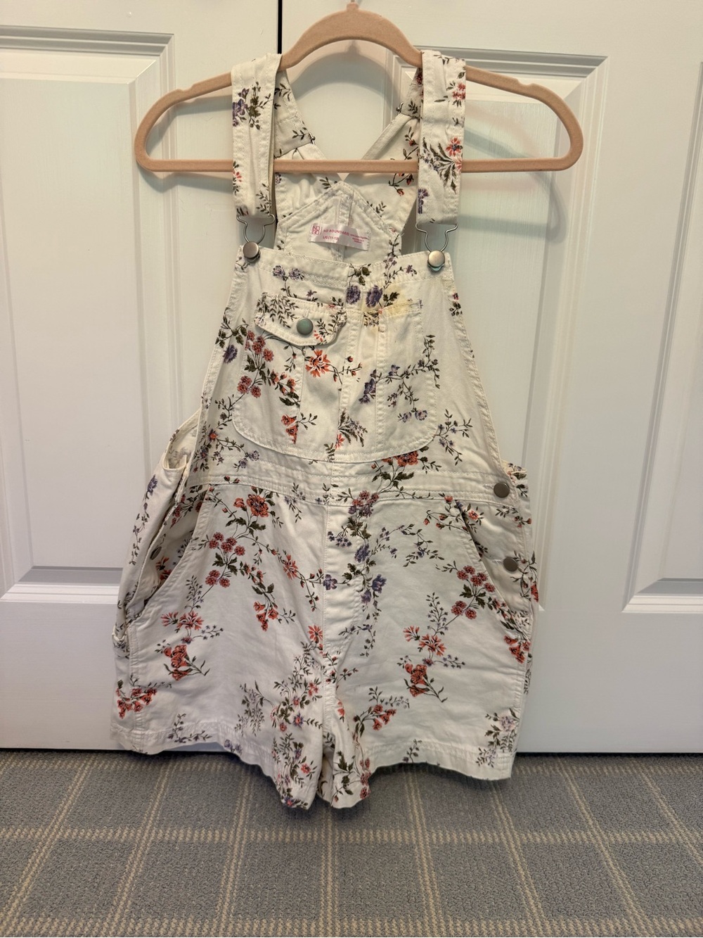White Floral Short Overalls - Cute Floral Print